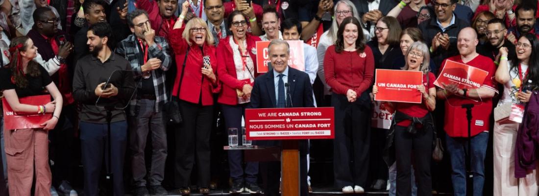 Mark Carney s’adresse à des supporters après avoir remporté l’élection fédérale. (Photo via le compte X de Mark Carney.) Mark Carney s’adresse à des supporters après avoir remporté l’élection fédérale. (Photo via le compte X de Mark Carney.)