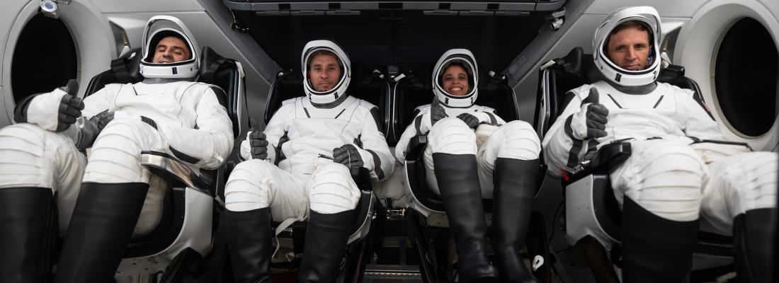 SpaceX Crew 13. De gauche à droite : Sergey Teteryatnikov, Luke Delaney, Jessica Watkins et Joshua Kutryk. (Photo : Agence spatiale canadienne, SpaceX)