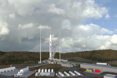 Dessin d’artiste du port spatial projeté. (https://www.maritimelaunch.com/launch)