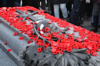 Des coquelicots recouvrent la Tombe du Soldat inconnu à Ottawa lors du jour du Souvenir. (Photo : Benoit Rochon via Wikimedia Commons.) Des coquelicots recouvrent la Tombe du Soldat inconnu à Ottawa lors du jour du Souvenir. (Photo : Benoit Rochon via Wikimedia Commons.)