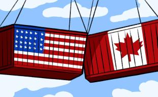Les marchandises qui circulent entre le Canada et les États-Unis seront affectées par les tarifs douaniers. (Image : Vicky Huang, The Varsity, via X.)